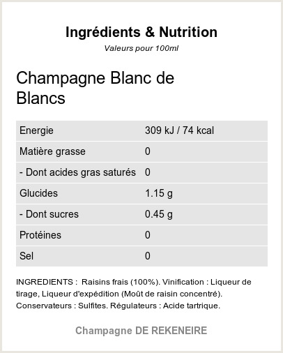 Champagne Blanc de Blancs - Ingr�dients et Nutrition - QR-VIN.com