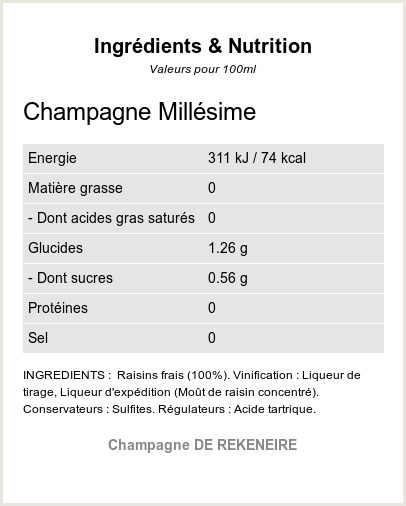 Champagne Mill�sime - Ingr�dients et Nutrition - QR-VIN.com