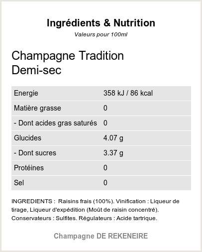 Champagne Tradition Demi-sec - Ingr�dients et Nutrition - QR-VIN.com